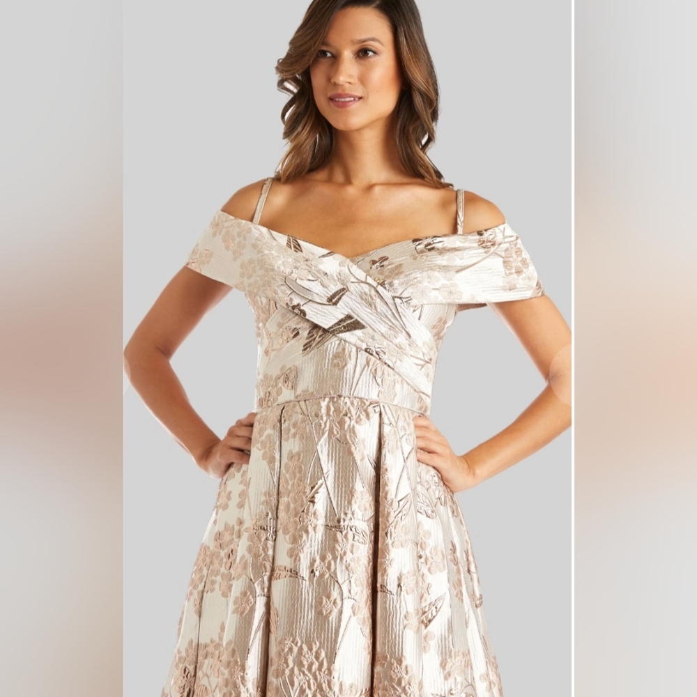 Morgan & Co. Gold Pleated Wrap Gown - Picture 3 of 6